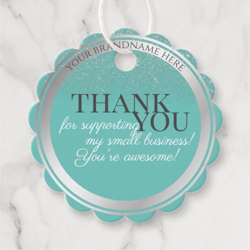 Striking Teal  Silver Glitter Packaging Thank You Favor Tags