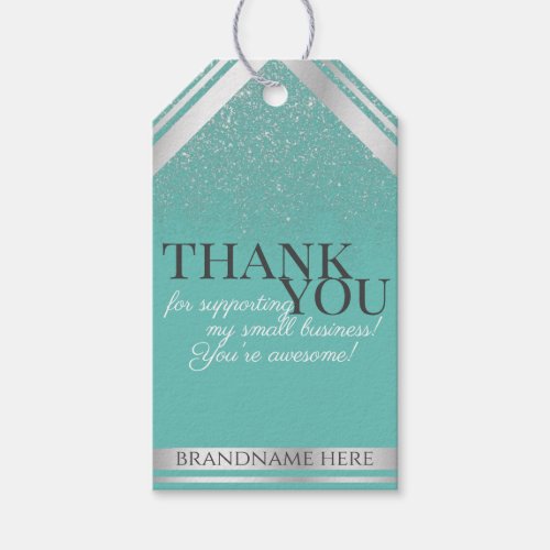 Striking Teal  Silver Glitter Packaging Thank You Gift Tags