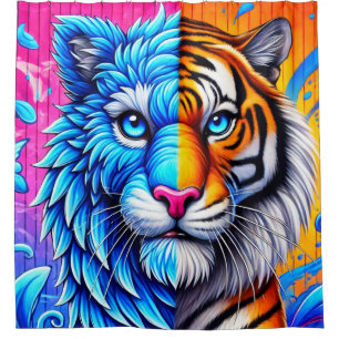 Striking Tiger Wolf Fusion Shower Curtain