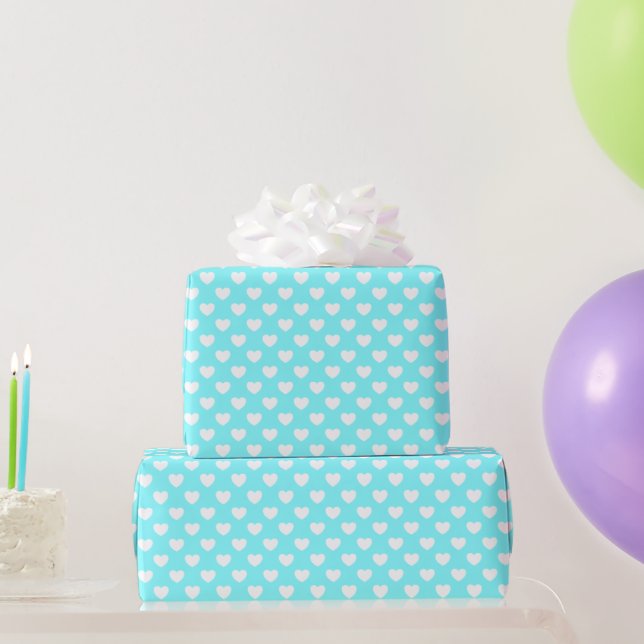 Striking Turquoise With Cute Hearts Pattern Wrapping Paper (Party Gifts)