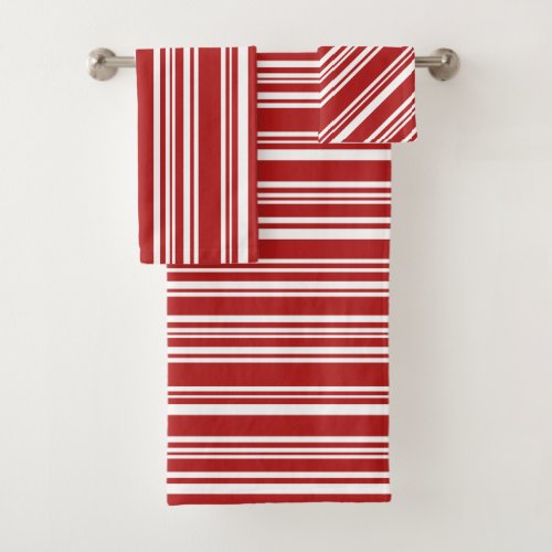 Striking Varied Red and White Stripes Towel Set