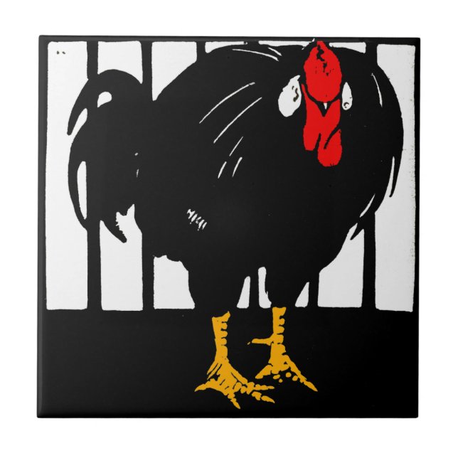 Striking Victorian Woodcut Animal Coaster  Rooster (Front)