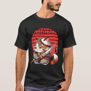 Striking Warrior Cat in Traditional Armor Red Sun  T-Shirt