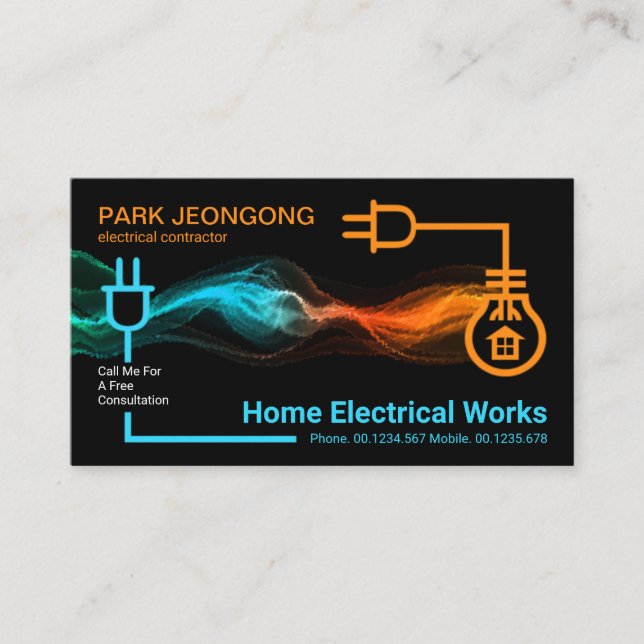 Striking Wavy Electrical Lightning Wiring Business Card (Front)