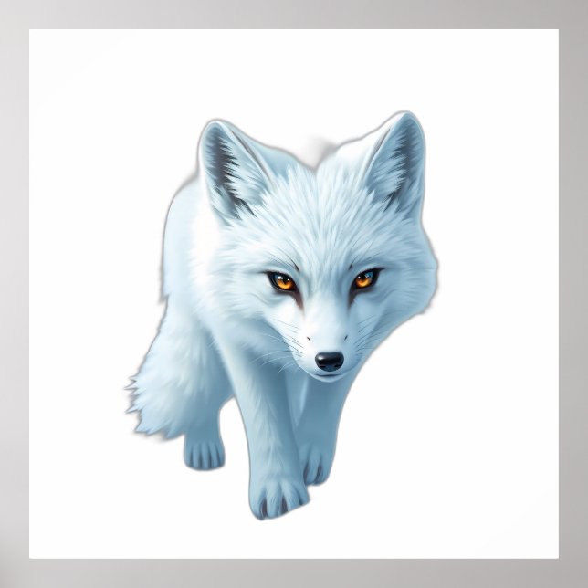 Striking White Arctic Fox with Intense Gaze Poster (Front)