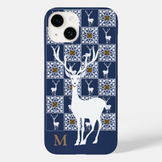 Striking White Deer Stag Silhouette Monogram