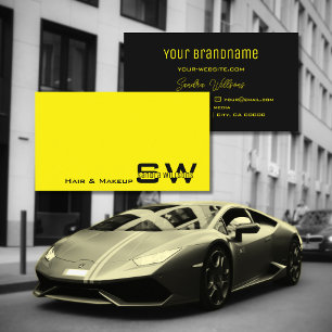 Striking Yellow and Black Simple with Monogram Business Card