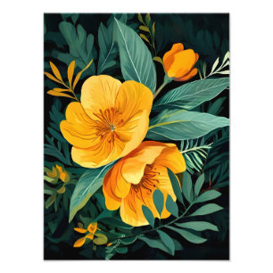 Striking Yellow Flowers on Black Photo Print