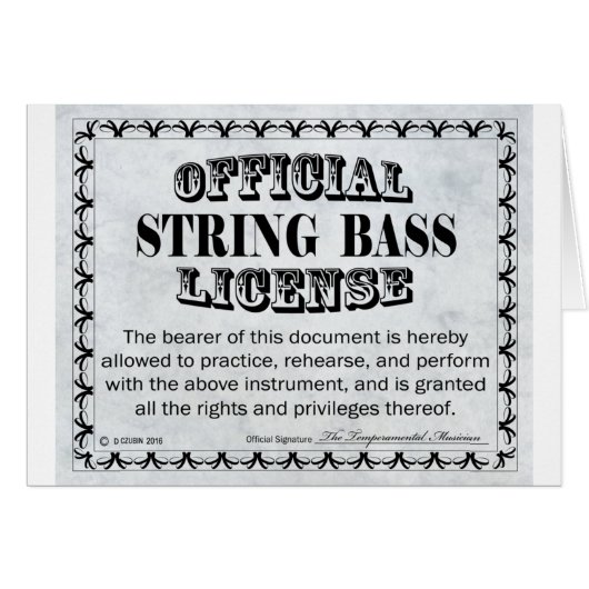 String Bass License (Front Horizontal)