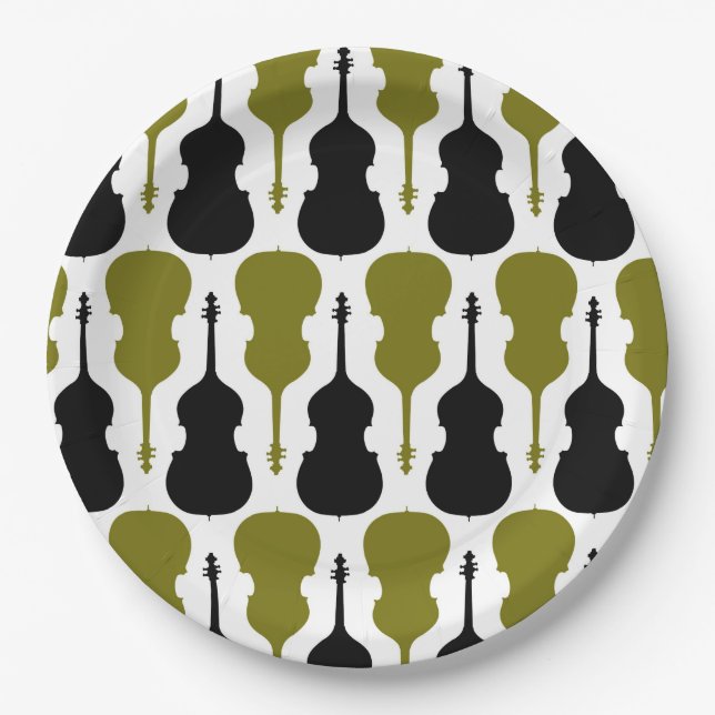 String Bass Pattern - Green and Black Paper Plates (Front)