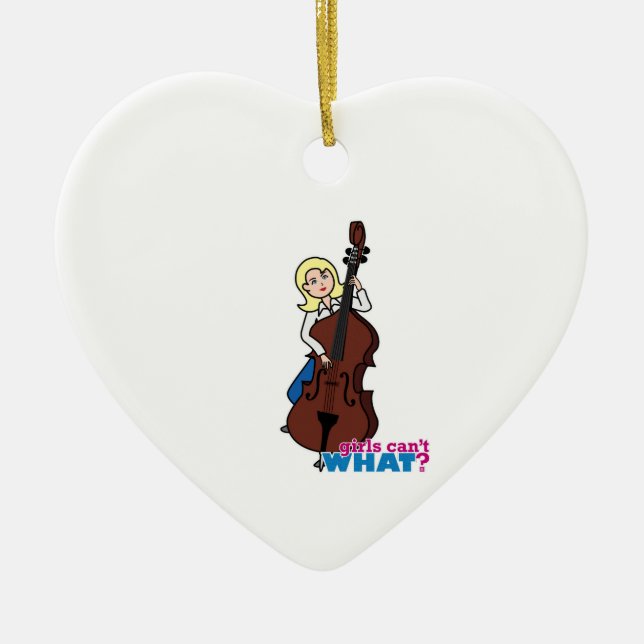 String Bass Player Girl - Light/Blonde Ceramic Ornament (Front)
