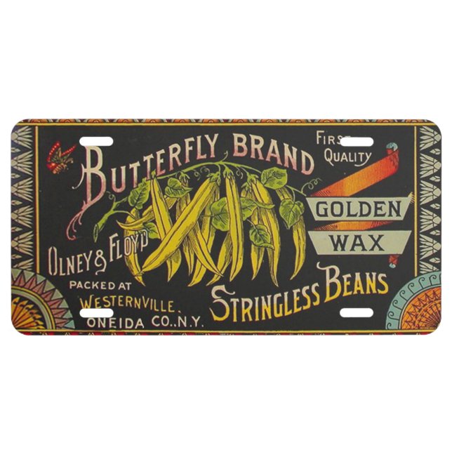 String Bean Label Vegetable Country License Plate (Front)