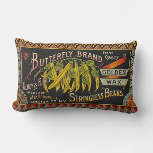 String Bean Label Vegetable Country Lumbar Pillow