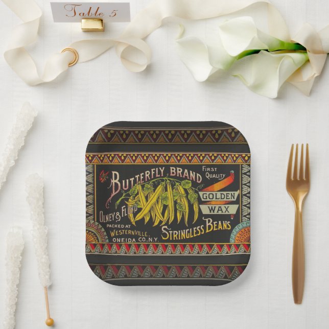 String Bean Label Vegetable Country Paper Plates (Wedding)