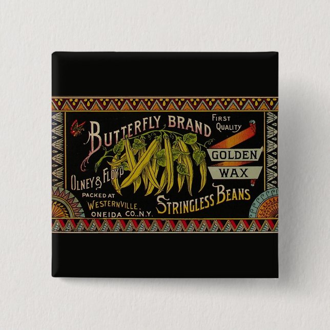 String Bean Label Vegetable Country Pinback Button (Front)