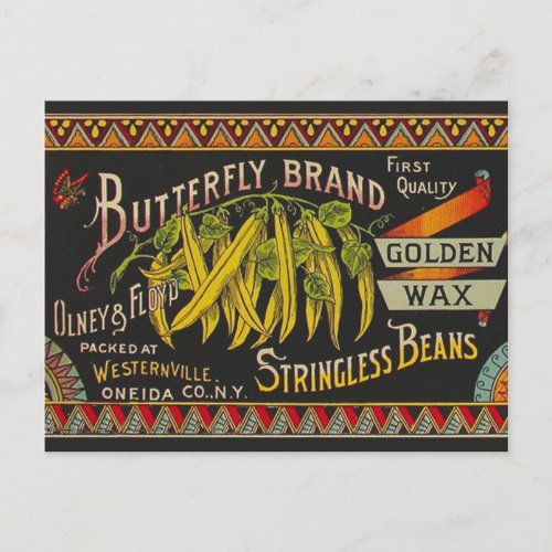 String Bean Label Vegetable Country Postcard