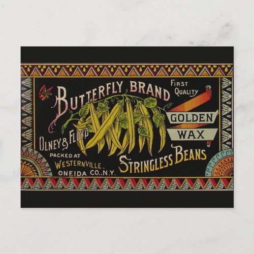 String Bean Label Vegetable Country Postcard