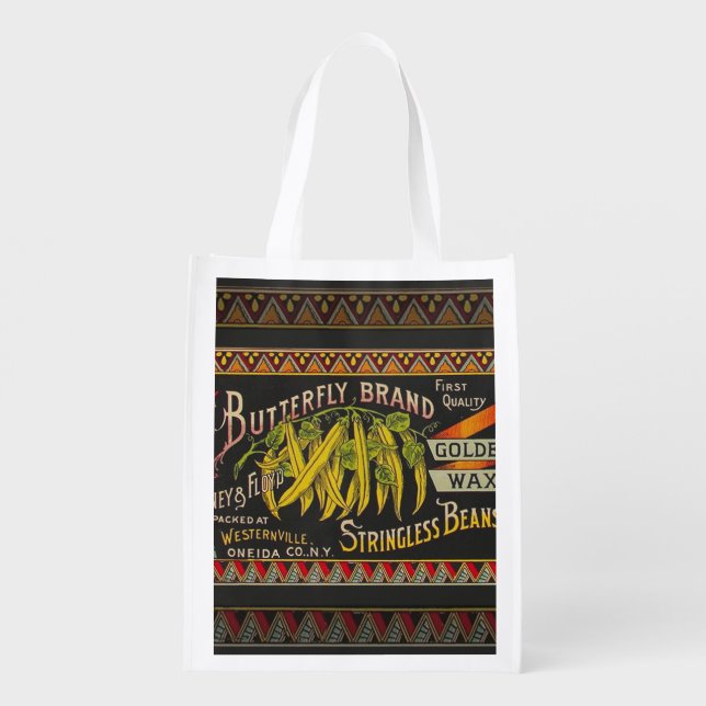 String Bean Label Vegetable Country Reusable Grocery Bag (Back)