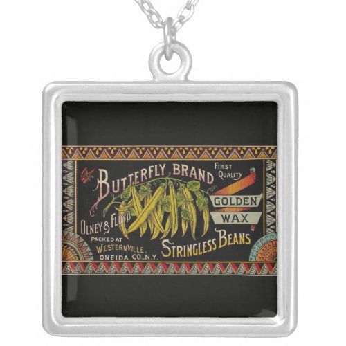String Bean Label Vegetable Country Silver Plated Necklace