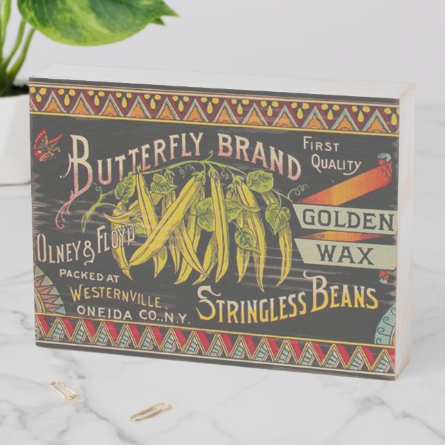 String Bean Label Vegetable Country Wooden Box Sign (In Situ Horizontal)