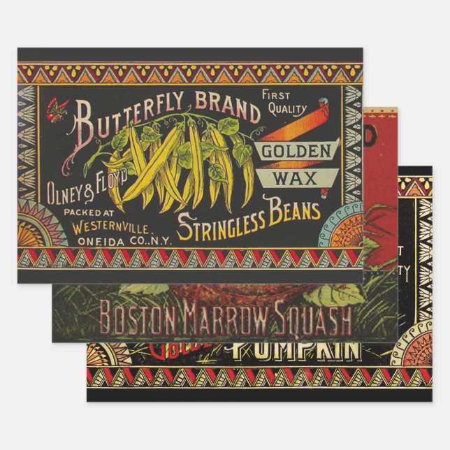 String Bean Label Vegetable Country Wrapping Paper Sheets (Set)