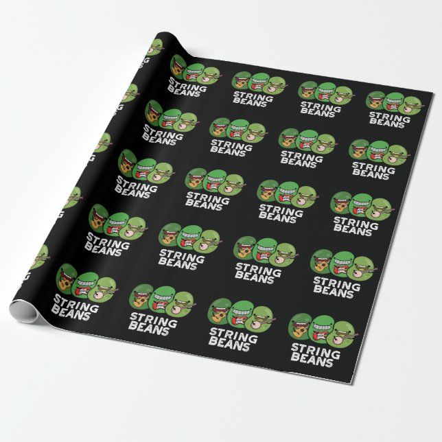 String Beans Funny Vegetable Pun Dark BG Wrapping Paper (Unrolled)