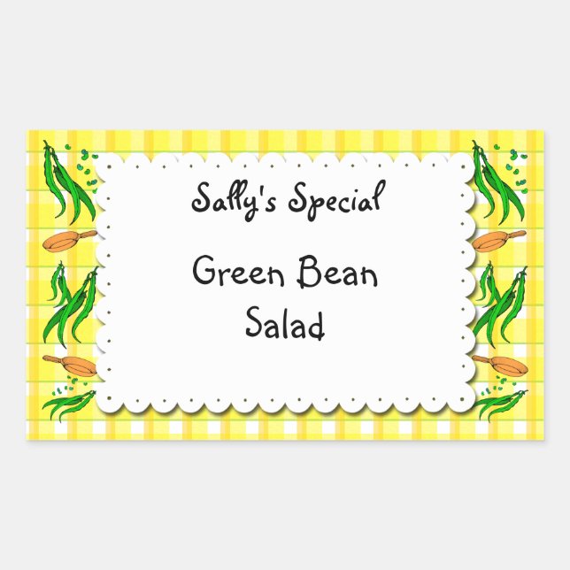 String Beans Yellow Checks Custom Food Stickers (Front)
