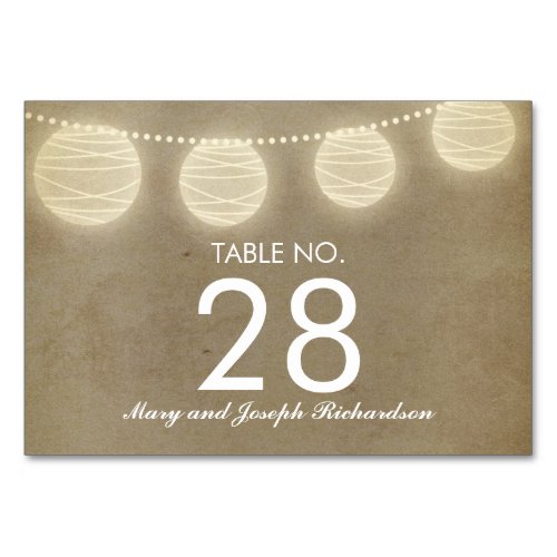 String Lanterns Wedding Table Number Card Place