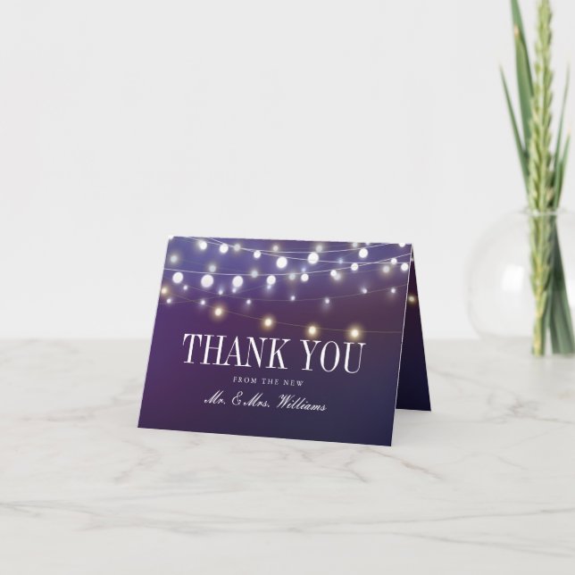 String Light Evening Wedding Thank You Card (Front)