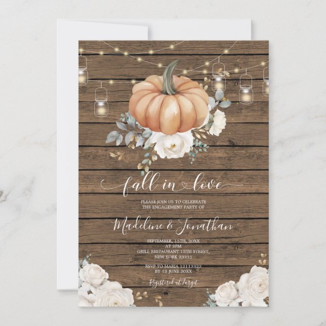 String Light Fall In Love Rustic Engagement Party Invitation (Front)