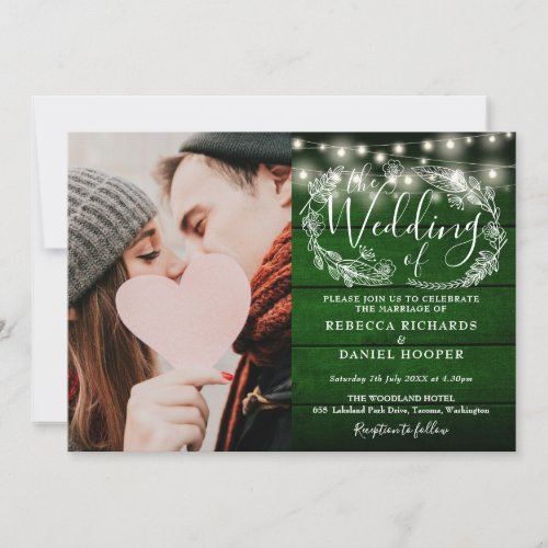 String Light Green Rustic Photo All In One Wedding Invitation