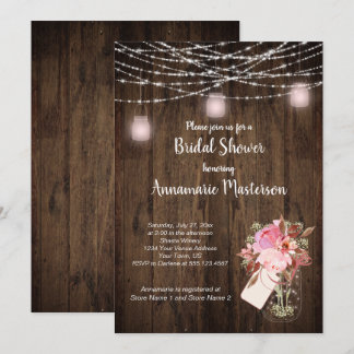 String Light Mason Jar Floral Bridal Shower | Invitation