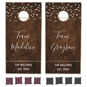 String Light Rustic Wood Wedding Cornhole Set