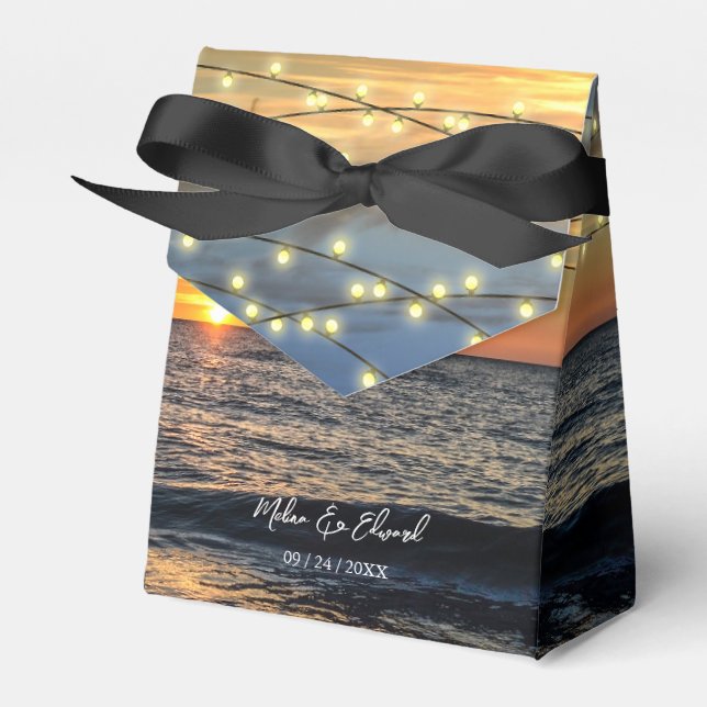 String Light Sunset Beach Wedding Favor Box (Front Side)
