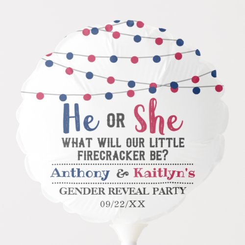 String Lights 4th Of July Gender Reveal Party Balloon