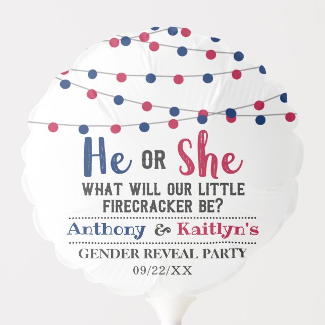 String Lights 4th Of July Gender Reveal Party Balloon (Front)