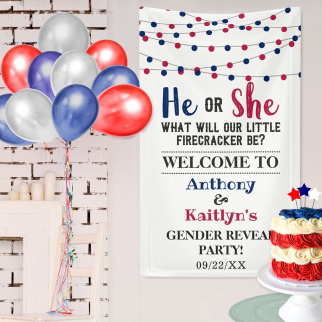 String Lights 4th Of July Gender Reveal Party Banner (Creator Uploaded)