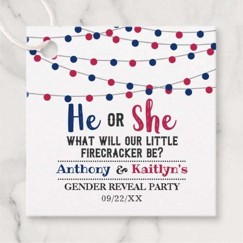 String Lights 4th Of July Gender Reveal Party Favor Tags