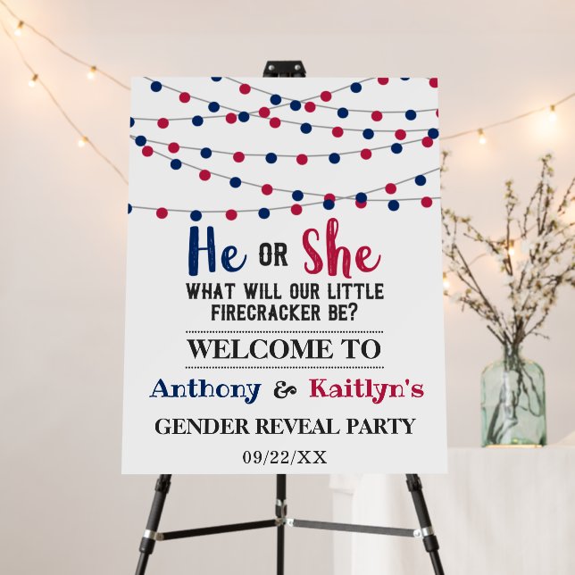 String Lights 4th Of July Gender Reveal Party Foam Board (In Situ (Stand))
