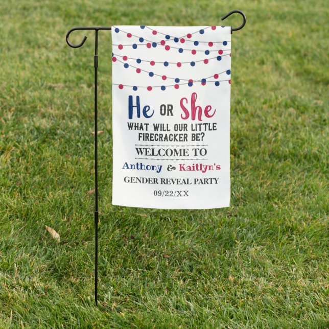 String Lights 4th Of July Gender Reveal Party Garden Flag (In SItu)