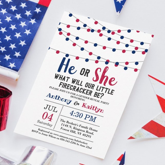 String Lights 4th Of July Gender Reveal Party Invitation (Creator Uploaded)