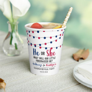 String Lights 4th Of July Gender Reveal Party Paper Cups