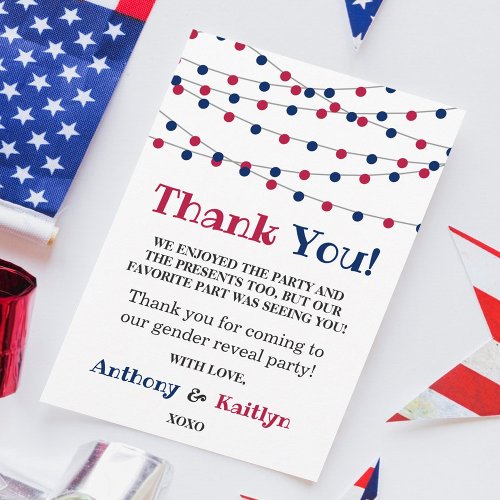 String Lights 4th Of July Gender Reveal Party Thank You Card