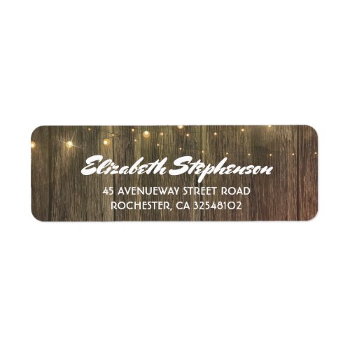 String lights and Barn wood Rustic Label