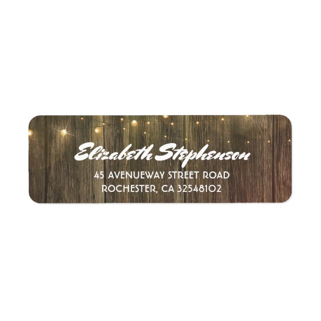String lights and Barn wood Rustic Label (Front)