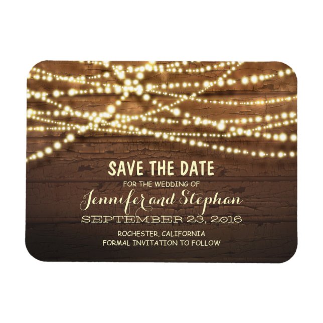 String Lights and Barn Wood Save The Date Magnet (Horizontal)