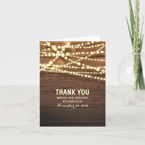 String Lights and Barn Wood Wedding Thank You