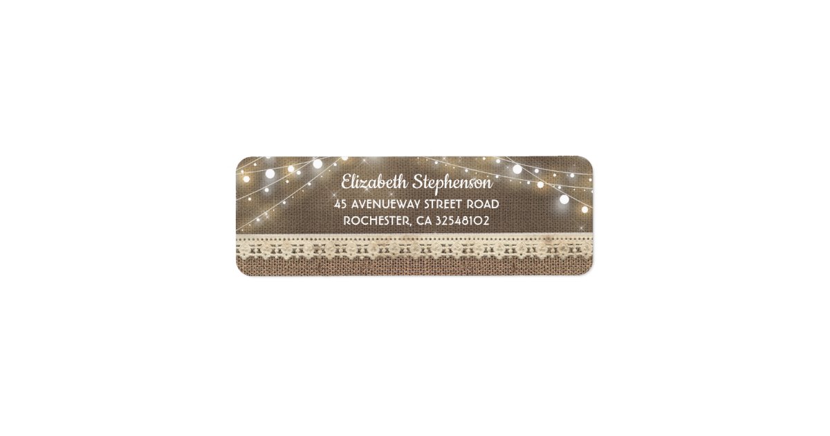 String Lights and Burlap Rustic Wedding Label | Zazzle