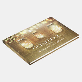 String Lights and Mason Jar Wedding Guest Book