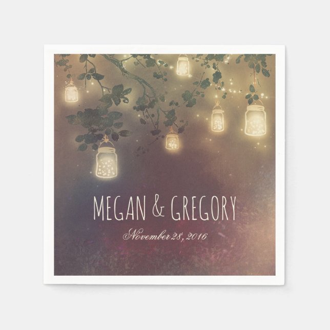 String Lights and Mason Jars Rustic Country Napkins (Front)